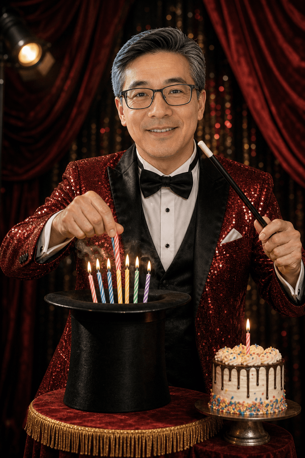 Birthday card scene: vegas magician